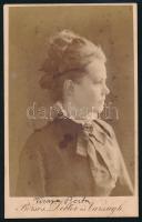 cca 1875-1880 Hölgy portréja, vizitkártya Borsos, Doctor és Varságh budapesti műterméből, kissé foltos, 10,5x6,5 cm