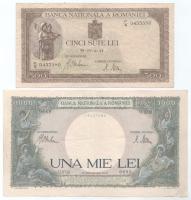 Románia 1941. 500L "F/6 0453580" + 1000L "M.0730 0689" T:F, kis szakadások Romania 1941. 500 Lei "F/6 0453580" + 1000 Lei "M.0730 0689" C:F, small tears Krause P#51, P#52