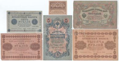 Orosz Birodalom 1905-1918. 6db-os bankjegytétel T:F,VG közte szép papír Russian Empire 1905-1918. 6pcs banknote lot C:F,VG within fine paper