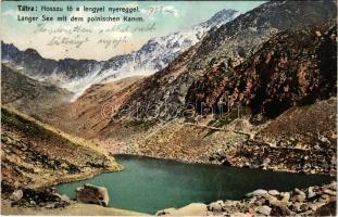 1912 Tátra, Magas-Tátra, Vysoké Tatry; Hosszú-tó a Lengyel-nyereggel. Cattarino S. utóda Földes Samu kiadása / Langer See mit dem polnischen Kamm / lake, mountain (felületi sérülés / surface damage)