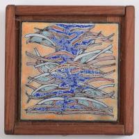 Hollósy Katalin (1955- ): Halomban 2003, zománcozott rézlemez, hátulján autográf felirattal, fa keretben, 13x13 cm