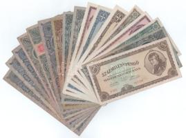 1945-1946. 17db pengő bankjegy, közte 1945. 500P magyar "N" betű orosz "P" helyett T:VF-VG