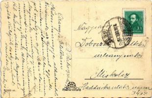 1936 Bódvarákó, parkrészlet nyaralókkal + "TORNANÁDASKA - MISKOLCZ 165. SZ." vasúti mozgóp...