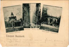 1898 Buziás, Pavillon Restaurant, Graben-Allee, Josefs-Quelle / étterem, Árok fasor, József forrás / restaurant, promenade, spring source (EM)