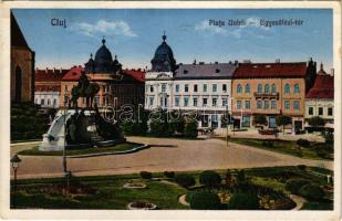 1938 Kolozsvár, Cluj; Piata Unirii / Egyesülési tér, bank, takarékpénztár / square, bank, savings ba...