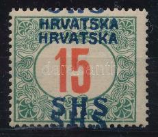 SHS 1918 Portó 15f kettős felülnyomással Signed: Bodor Certificate: Zrinjscak
