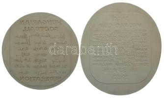 1982. "FIFA Labdarúgó Világbajnokság Spanyolország", emlékplakett előlapi és hátlapi NEGATÍV nagyminta (210mm és 220x255mm) T:AU Hungary 1982. "FIFA Football World Cup in Spain" commemorative plaque, obverse and reverse NEGATIVE large plaster sample (210mm és 220x255mm) C:AU