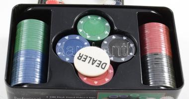 Professzionális póker zseton készlet, dobozában, 20x12 cm