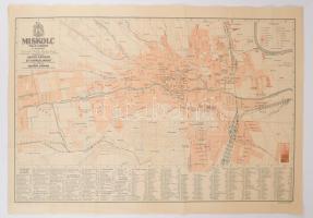 1928 Miskolc thjf. város térképe. Tervezték: Szűcs Sándor és Dr. Vigyázó János, készítette: Tóvári János. 1 : 10.000. Bp., Turistaság és Alpinizmus kiadása (M. kir. állami ny.), jó állapotban 73x45 cm