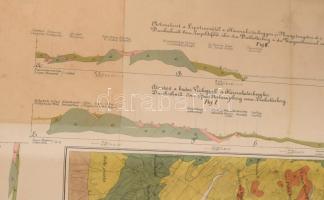 1878 Budapest környékének földtani térképe, 1:28.800, Litográfia, 54x75cm vászonra kasírozva