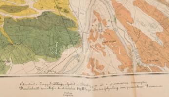 1878 Budapest környékének földtani térképe, 1:28.800, Litográfia, 54x75cm vászonra kasírozva