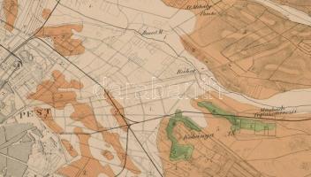 1878 Budapest környékének földtani térképe, 1:28.800, Litográfia, 54x75cm vászonra kasírozva