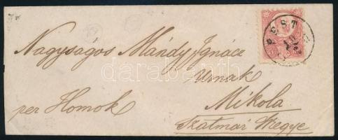 1872 Réznyomat 5kr levélen "PEST / O. H." (Gudlin 500 p)