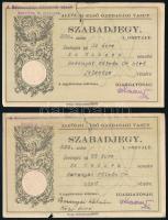 1933-1934 Alföldi Első Gazdasági Vasút 2 db szabadjegye Baranyai Kálmán bíró és felesége részére