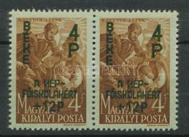 1945 Béke I. 4P/4f pár, mindkét bélyeg az "N" betű tükörnyomatával (12.000)