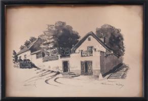 Csabai Wágner József (1888-1967): Tabán, kőműves lépcső. Akvarell, papír, jelzett, üvegezett keretben .30x23 cm