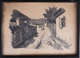 Csabai Wágner József (1888-1967): Tabán. Akvarell, papír, jelzett, rossz üvegezett keretben .30x23 cm