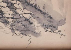 Csabai Wágner József (1888-1967): Tabán. Akvarell, papír, jelzett, rossz üvegezett keretben .30x23 c...