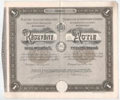 1926. Budapest "Magyar Ruggyantaárugyár Részvénytársaság" részvénye 20P-ről, alacsony "000137"-es sorszámmal, szelvényekkel, szárazpecséttel T:F