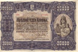 1922. 25.000K piros "0" szériás "Minta" perforációval T:II RR!!