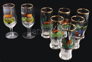 6+2 darab német vadászmintás pohár, hibátlan, m: 15-17 cm