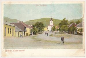 Felsővisó, Viseu de Sus (Máramaros, Maramures); Fő tér, templom. Mayer és Berger kiadása / main square, church (r)