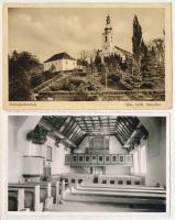 Székelyudvarhely, Odorheiu Secuiesc - 2 db RÉGI város képeslap: római katolikus templom, református templom belső / 2 pre-1945 town postcards: Roman Catholic church, Calvinist church interior