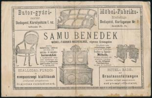 1880 Bp., Samu Benedek bútorgyári raktár fejléces számla, kétoldalas, kissé viseltes, foltos