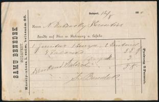 1880 Bp., Samu Benedek bútorgyári raktár fejléces számla, kétoldalas, kissé viseltes, foltos