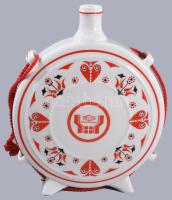 Hollóházi népi mintás porcelán kulacs, jelzett, hibátlan, m: 18 cm