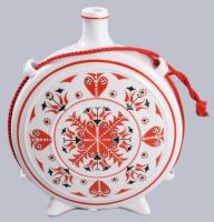 Hollóházi népi mintás porcelán kulacs, jelzett, hibátlan, m: 18 cm