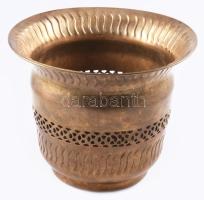 Díszes réz kaspó, d: 21,5 cm, m: 18 cm