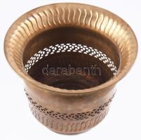 Díszes réz kaspó, d: 21,5 cm, m: 18 cm