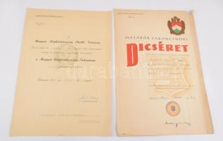 ca 1948-1950 Oklevelek határőrparancsnoki dícséret oklevél + Magyar Népköztársasági Érdemérem adományozó