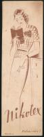 cca 1940 Nikotex cigaretta reklám könyvjelző, szign. Kolozsváry Sándor, 17,5x5,5 cm