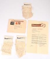 1943 Nagykovácsy üzletház fejléces boríték, levél + 3 db csipke termékminta