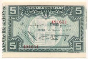 Spanyolország / Polgárháború / Bilbao 1937. 5P T:UNC Spain / Civil War / Bilbao 1937. 5 Pesetas C:UNC Krause P#S561