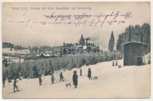 1912 Semmering, Hotel Erzherzog Johann mit dem Sportplatz am Semmering. Aufn. v. Photogr. Nedwidek / hotel, winter sport, ski, sleds (r)