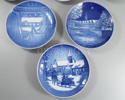Royal Copenhagen 6 darab karácsonyi dísztányér, máz alatti kék festéssel, jelzett, hibátlan, d: 18,5...