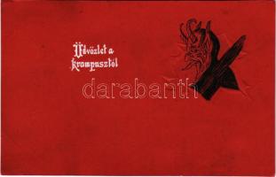 1910 Üdvözlet a Krampusztól! Dombornyomott / Krampus with birch. Emb. (r)