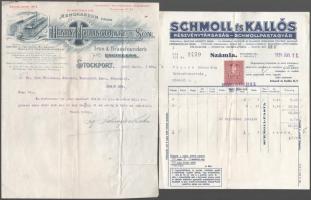 1906-31 Két fejléces számla Henry Hollingdrake, Schmoll és Kallós.