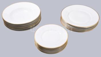 1922-1930 Königszelt Silesia 18 részes 6 személyes vékonyporcelán tányér garnitúra, jelzett, minimális kopással, tűzhibával, d: 19-25 cm