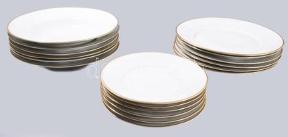 1922-1930 Königszelt Silesia 18 részes 6 személyes vékonyporcelán tányér garnitúra, jelzett, minimál...