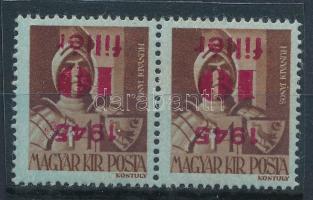 1945 Kisegítő 10f/4f pár fordított felülnyomattal, Leitold vizsgálójellel