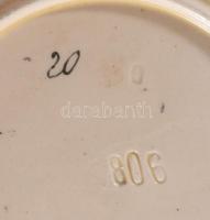 1895 Kézzel festett aranykontúrozott virágmintás csészealj, kopással, d: 14,5 cm