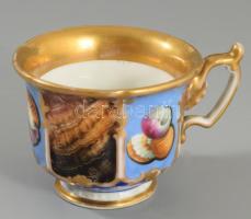 cca 1900 Kézzel festett kagylómintás csésze, jelzés nélkül, kis kopással, m: 6,5 cm