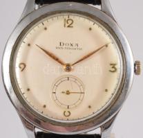 Doxa érdekes fazonú mechanikus karóra, szép számlappal, rég bőr szíjjal. d: 34 mm