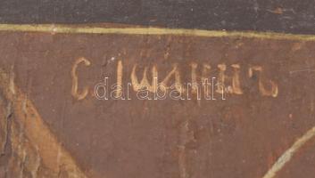 Szent János evangelista. cca 19. sz. vége, orosz ikonfestő, felületi sérülésekkel, 30,5x22,5 cm
