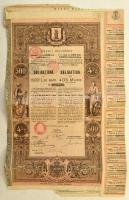 Románia 1895. "Bukarest város 4 1/2%-os kölcsön kötvénye" 500L-ről, szelvényekkel T:F Romania 1895. "Orasul Bucuresci Imprumptul 4 1/2%" bond about 500 Lei with coupons C:F