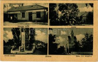 1943 Nagybácsa, Bácsa (Győr); Római katolikus templom, zárda, Hősök emlékműve, Hangya szövetkezet üzlete és saját kiadása (gyűrődés / crease)